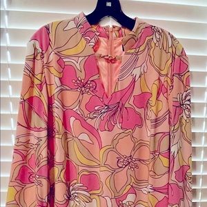 Tahari pink floral dress, size 16. Bust 46 inches, length 39 inches